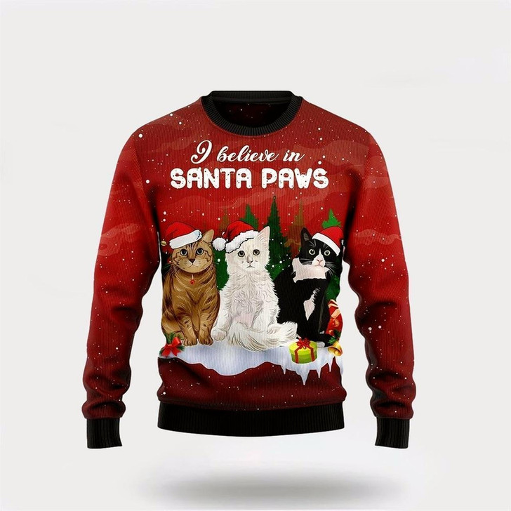 Goofygearprints Pet Cat Sweater, Cat Santa Paws Ugly Christmas Sweater, Gift For Cat Love, Cat Crewneck Sweater, Winter Fashion
