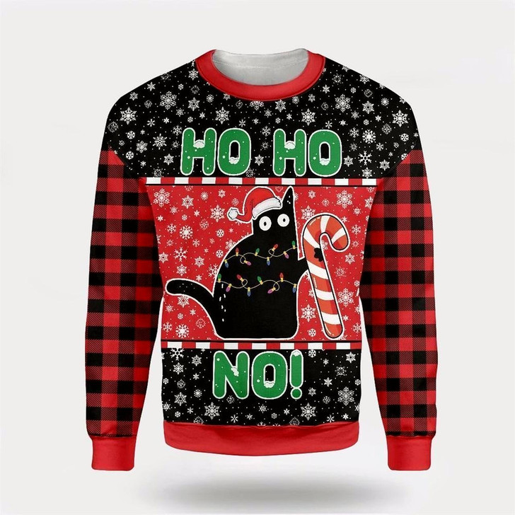 Goofygearprints Pet Cat Sweater, Cat Ho Ho No Christmas Ugly Christmas Sweater, Gift For Cat Love, Cat Crewneck Sweater, Winter Fashion