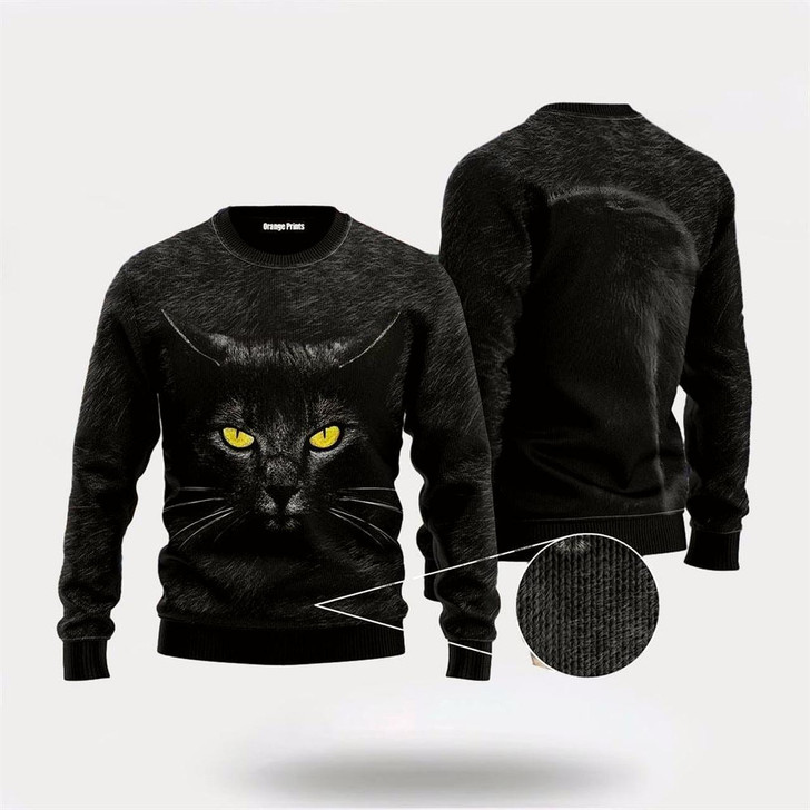 Goofygearprints Pet Cat Sweater, Black Cat Ugly Christmas Sweater, Gift For Cat Love, Cat Crewneck Sweater, Winter Fashion