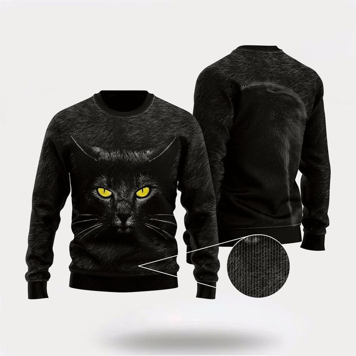 Goofygearprints Pet Cat Sweater, Awesome Black Cat Ugly Christmas Sweater, Gift For Cat Love, Cat Crewneck Sweater, Winter Fashion
