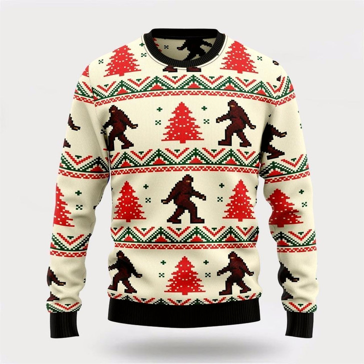 Goofygearprints Bigfoot Tree Ugly Christmas Sweater, Best Gift For Christmas, Bigfoot Crewneck Sweater, Christmas Winter Fashion