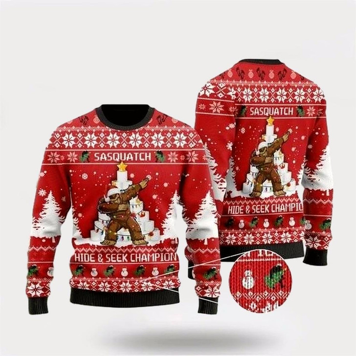 Goofygearprints Bigfoot Snowman Ugly Christmas Sweater, Best Gift For Christmas, Bigfoot Crewneck Sweater, Christmas Winter Fashion