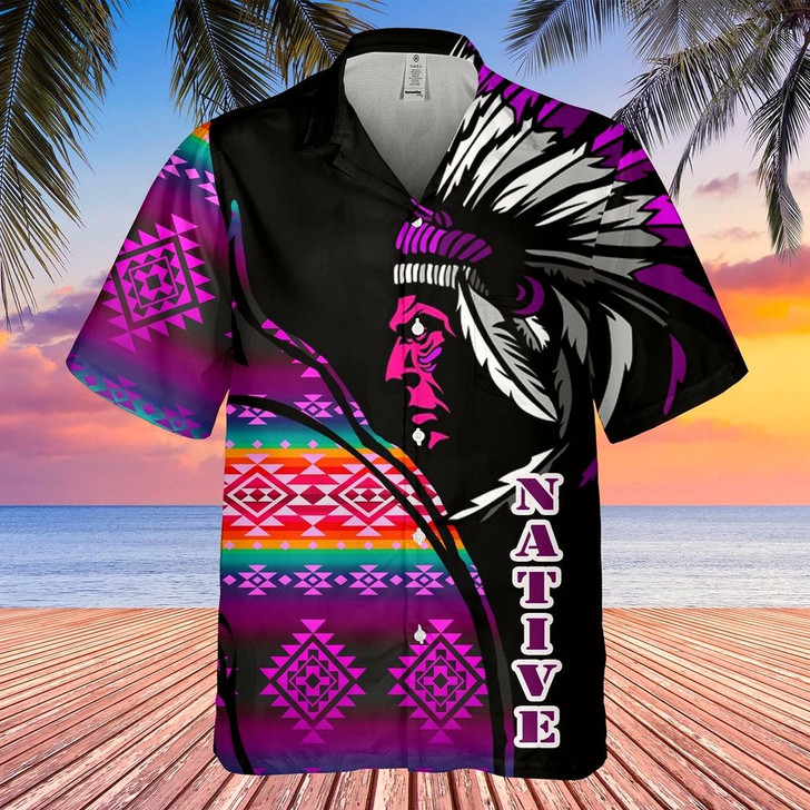 Goofygearprints Native American Hawaiian Shirt, Moonlit Kiss Hawaiian Shirt, Native American Chief Shirt, Native Pattern Shirt