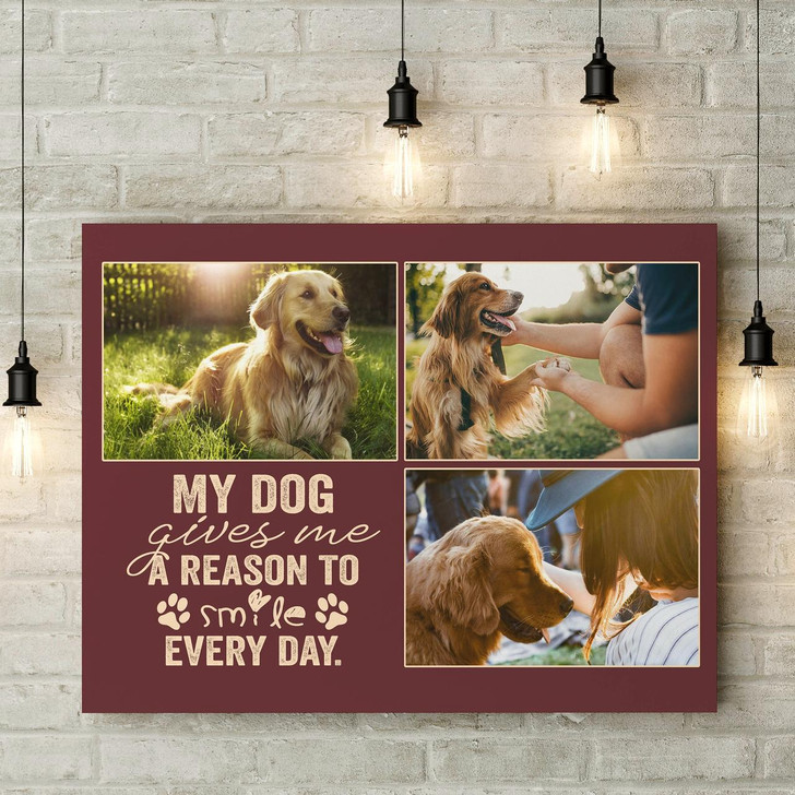 My Dog Gives Me A Reason To Smile Everyday Custom Dog Photo Collage Canvas Dog Sign Dog Theme Gift