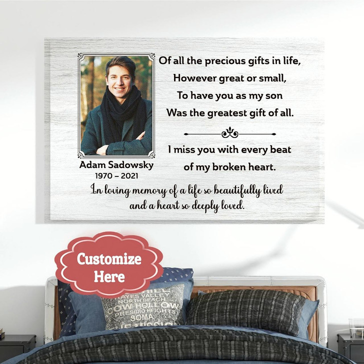 Personalized Remembrance Canvas My Son The Greatest Gift Of All Memorial Canvas With Picture Memorial Gift Sympathy Gift For Loss Of Son In Loving Memory Of Son In Heaven