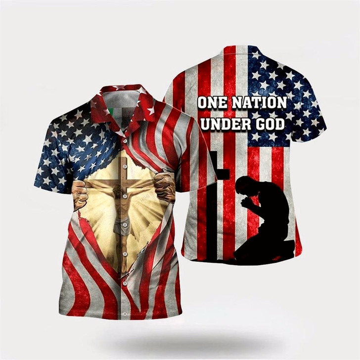 Goofygearprints Christian Hawaiian Shirt, Jesus One Nation Under God American Flag Hawaiian Shirt, Christian Aloha Shirt