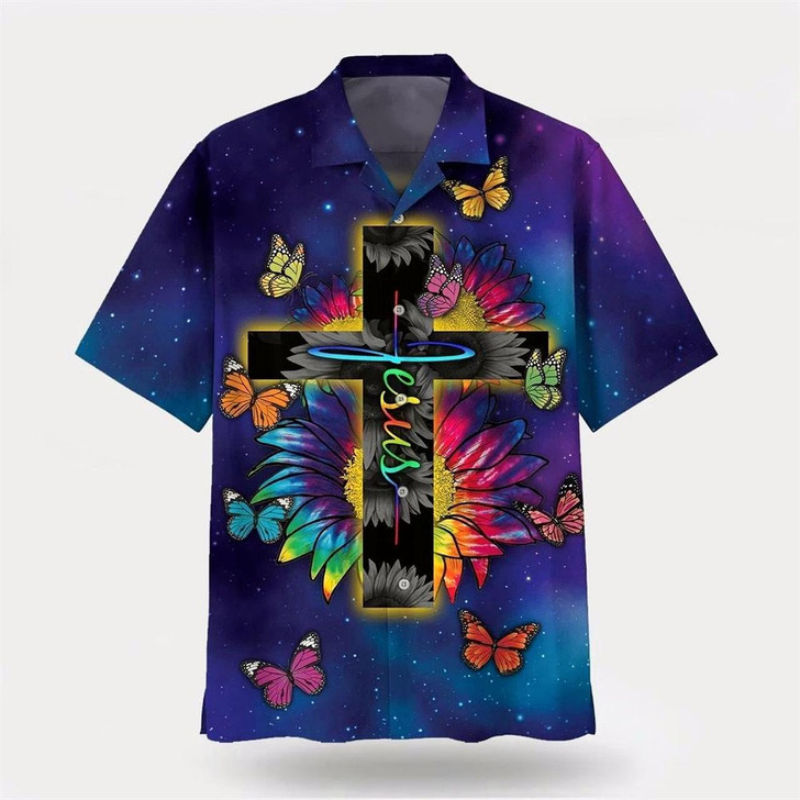 Goofygearprints Christian Hawaiian Shirt, Jesus Butterfly Sunflower Hawaiian Shirt, Christian Aloha Shirt