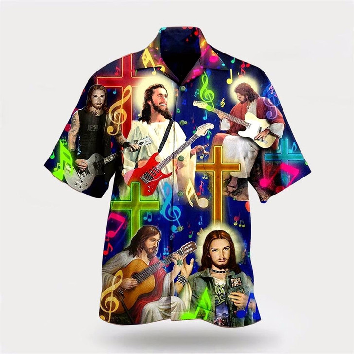Goofygearprints Christian Hawaiian Shirt, Guitar Jesus Love Guitar Hawaiian Shirt, Christian Aloha Shirt
