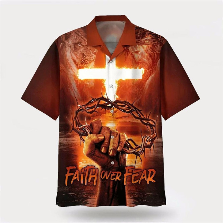 Goofygearprints Christian Hawaiian Shirt, Crown Of Thorns Faith Over Fear Hawaiian Shirt, Christian Aloha Shirt