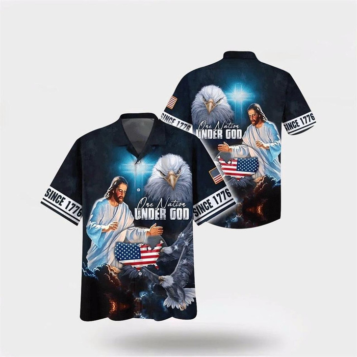 Goofygearprints Christian Hawaiian Shirt, Christian Jesus One Nation Under God Hawaiian Shirt, Christian Aloha Shirt