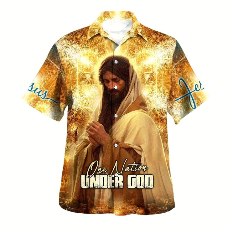 Goofygearprints One Nation Under God Jesus Pray Hawaiian Shirt For Men, Christian Hawaiian Shirt, Gift For Christian