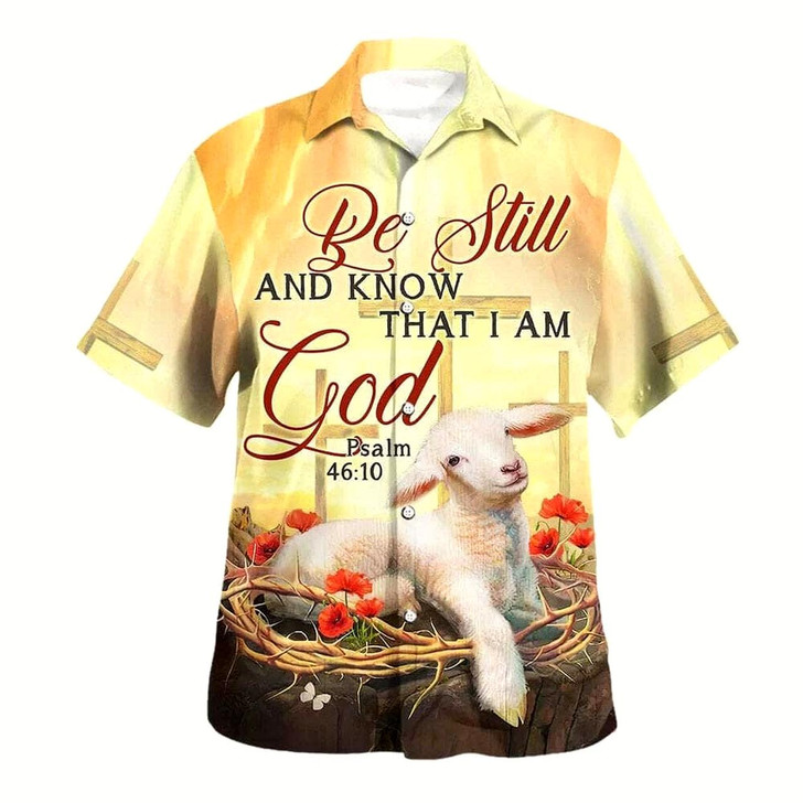 Goofygearprints Bible Verse Be Still And Know That I Am God Lamb Hawaiian Shirt For Men, Christian Hawaiian Shirt, Gift For Christian