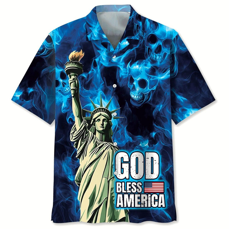 Goofygearprints God Bless America Skull Hawaiian Shirt, Funny Hawaiian Shirt, Usa Hawaiian Shirt, Vintage Hawaiian Shirts