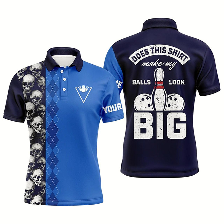Goofygearprints Funny Blue Skull Bowling Polo Shirt For Men Custom Name Does This Shirt Make My Balls Look Big