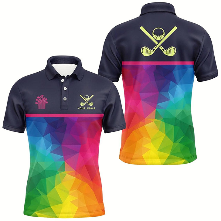 Goofygearprints Colorful Rainbow Pattern Men Golf Polo Shirt Custom Mens Golf Tops Unique Golf Gifts