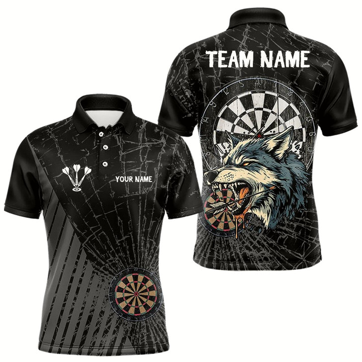 Goofygearprints Custom Black Cracking Glass Wolf Dart Team Polo Shirts For Men, Dart Jerseys