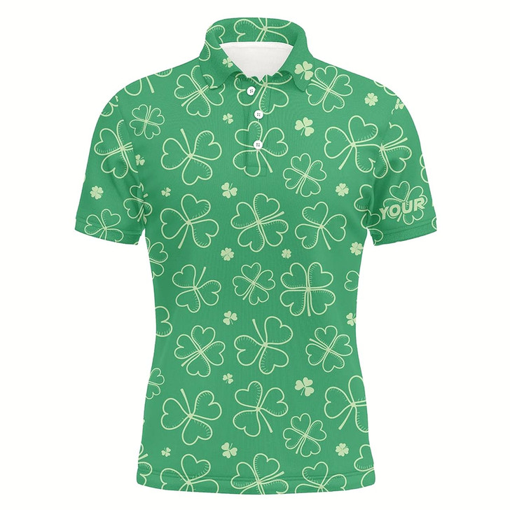 Goofygearprints Green Clovers St Patrick Day Mens Golf Polo Shirt Custom Name Shamrock Golf Shirts For Men Golf Gifts Style 3
