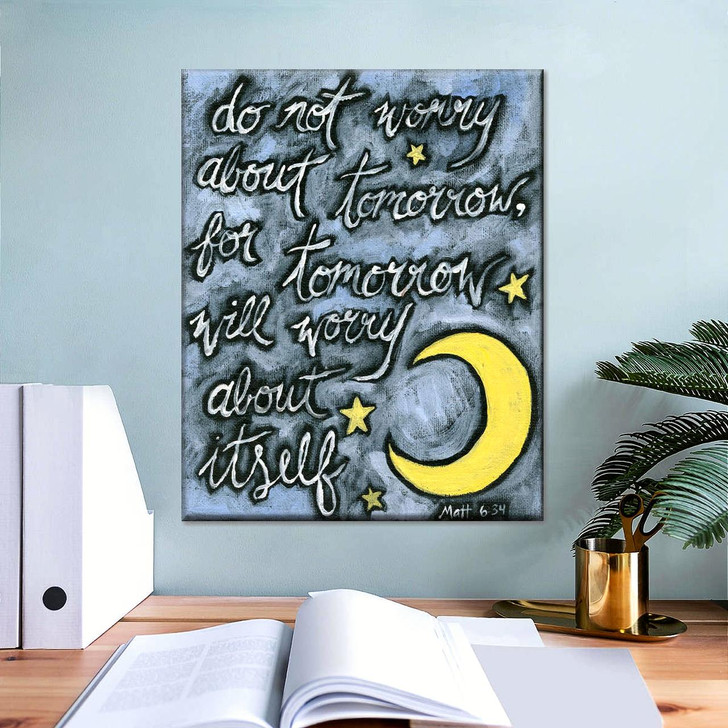 Do Not Worry About Tomorrow Bible Verse Wall Art Canvas Christian Wall Decor Inspirational Religious Art