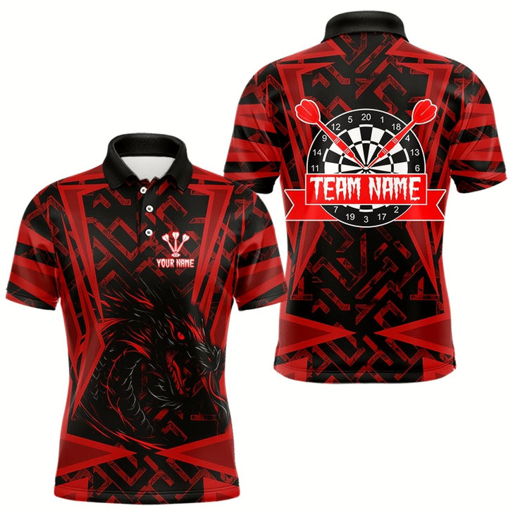 Goofygearprints Custom Black And Red Dragon Darts Jerseys, Dart Team Men Polo Shirts Dart League Shirt Style 1