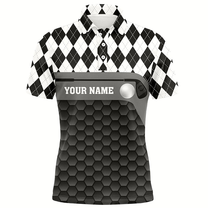 Goofygearprints Black And White Argyle Pattern Golf Outfits Men Custom Mens Golf Polo Shirts, Golf Gifts For Men Style 1