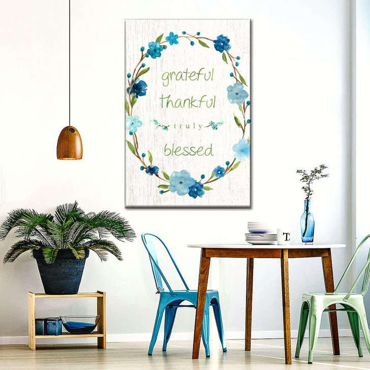 Blessed Flower Wreath Wall Art Canvas Christian Wall Decor Inspirational Religious Artwork