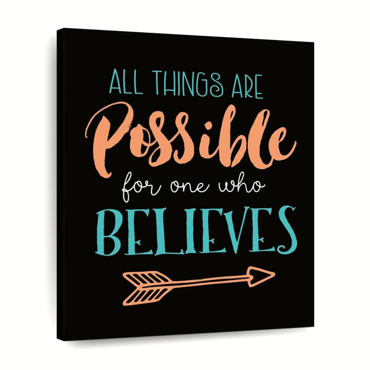 All Things Are Possible Typography Wall Art Canvas Christian Wall Decor Inspirational Religious Artwork For Faith And