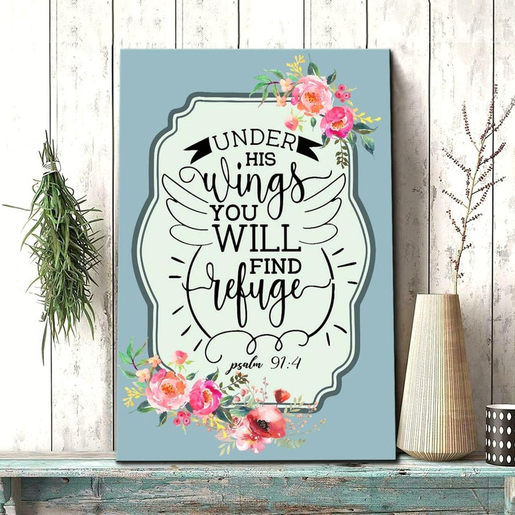 Under His Wings You Will Find Refuge Psalm 91:4 Wall Art Canvas Bible Verse Canvas Scripture Wall Decor For Protection