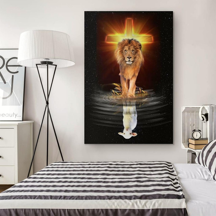 The Lion Of Judah And The Lamb Of God Wall Art Canvas Bible Verse Canvas Inspirational Religious Scripture Wall Decor