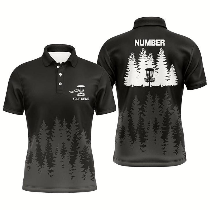 Goofygearprints Black Tree Forest Pattern Mens Disc Golf Polo Shirts Custom Team Disc Golf Clothing