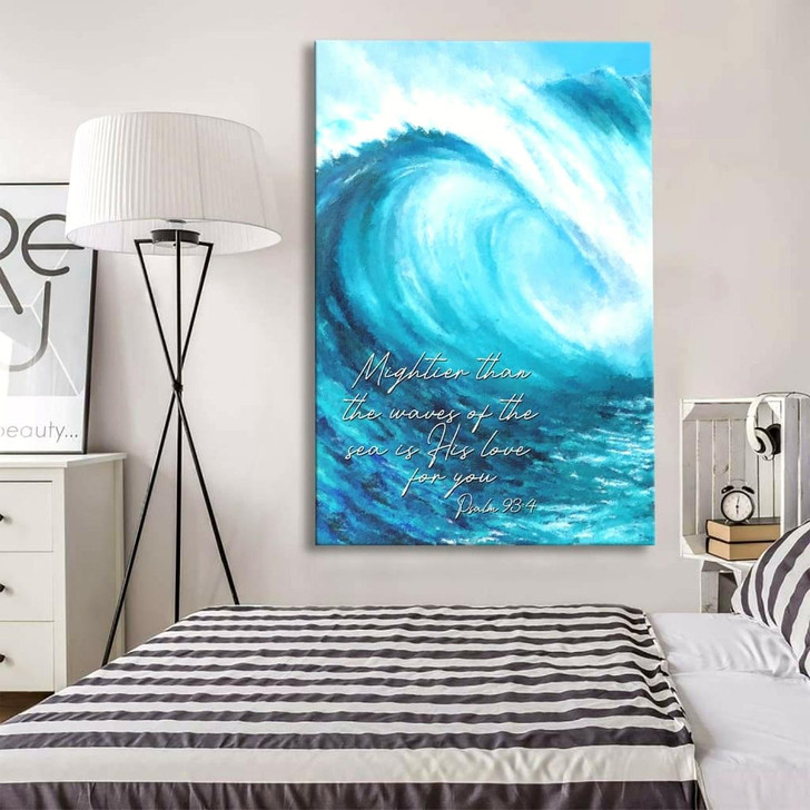 Mightier Than The Waves Of The Sea Christian Wall Art Canvas Bible Verse Canvas Inspirational Scripture Wall Decor For