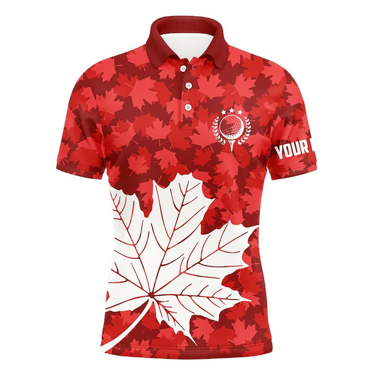 Goofygearprints Mens Golf Polo Shirts Red Canada Maple Leaf Pattern Custom Team Golf Shirts, Patriot Golf Tops