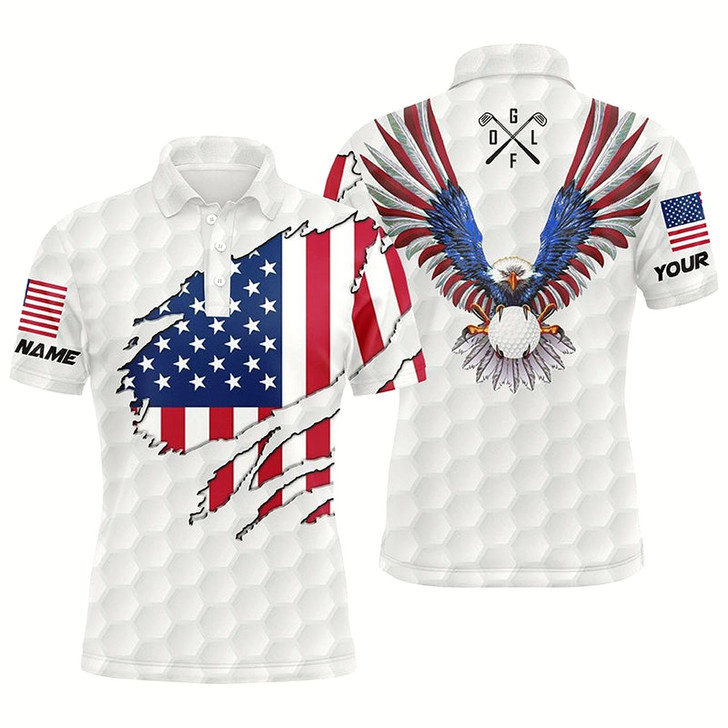 Goofygearprints Personalized American Flag Patriot Eagle Golf White Mens Golf Polo Shirts Custom Golf Gifts For Men Style 2