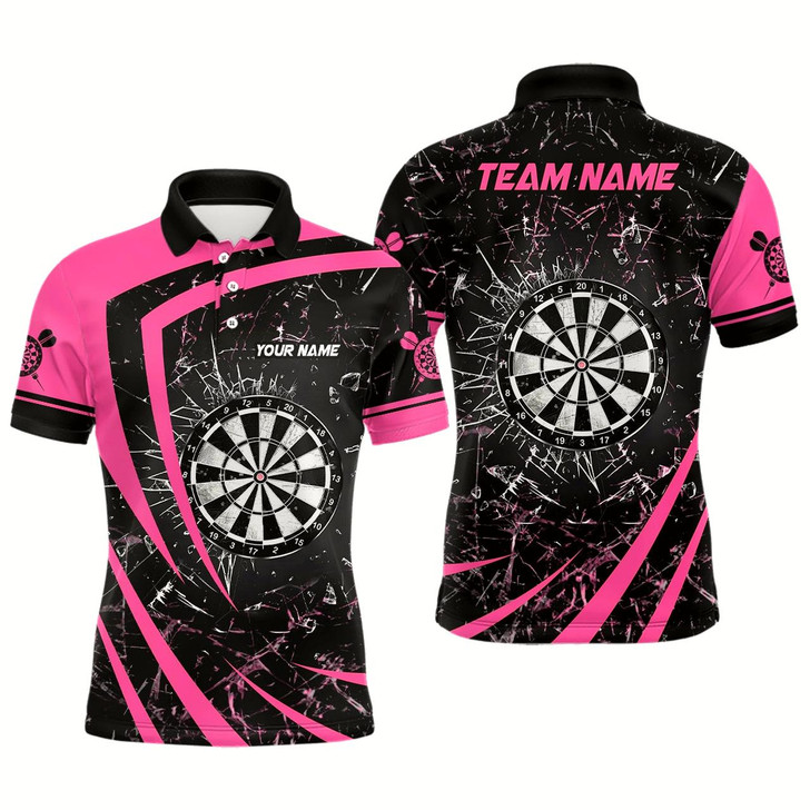Goofygearprints Personalized Pink Glass Break Dart Polo Shirts Custom Dart Shirts For Men Dart Team Shirts Style 1