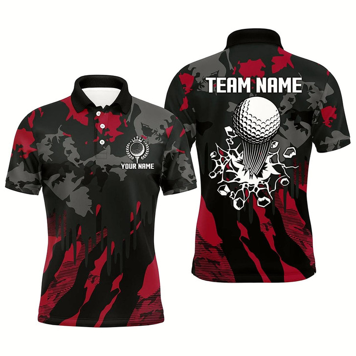 Goofygearprints Black And Red Camo Pattern Mens Golf Polo Shirts Custom Mens Golf Tops, Cool Golf Gifts Style 2