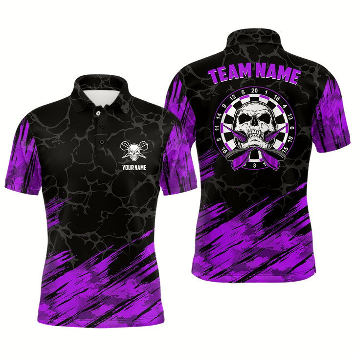 Goofygearprints Personalized 3D All Over Print Skull Darts Polo Shirt Purple Black Dart Jerseys For Men Style 1