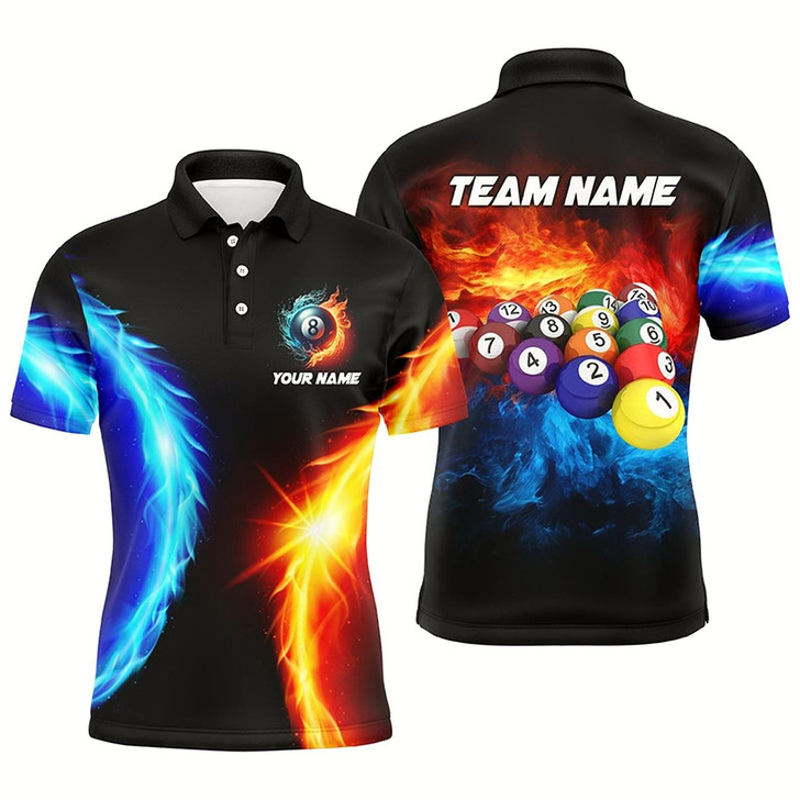 Goofygearprints Personalized Water And Fire Billiard Balls 3D Printed Men Polo Shirts Custom Pool League Shirts Style 2