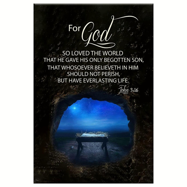 John 3:16 For God So Loved The World Christmas Wall Art Canvas Empty Manger Bible Verse Canvas Christian Holiday