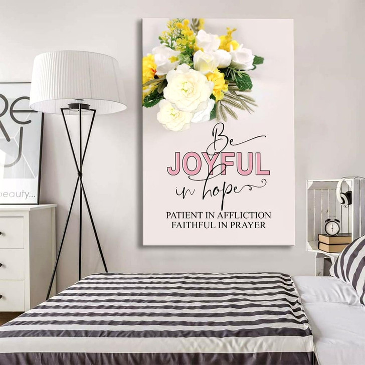 Romans 12:12 Be Joyful In Hope Floral Wall Art Canvas Bible Verse Canvas Christian Inspirational Scripture Wall Decor