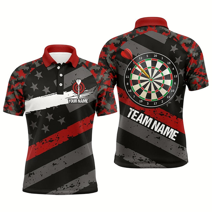 Goofygearprints Personalized Red Camo American Flag Darts Polo Shirts Custom Patriotic Dart Jerseys For Men