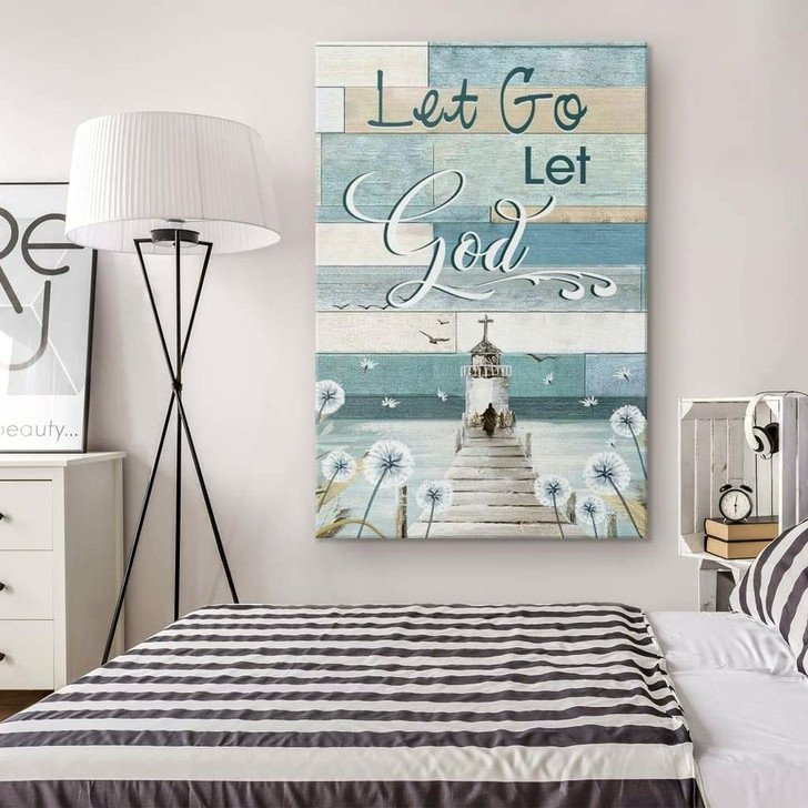 Christian Let Go Let God Wall Art Canvas Bible Verse Canvas Inspirational Faith Scripture Wall Decor