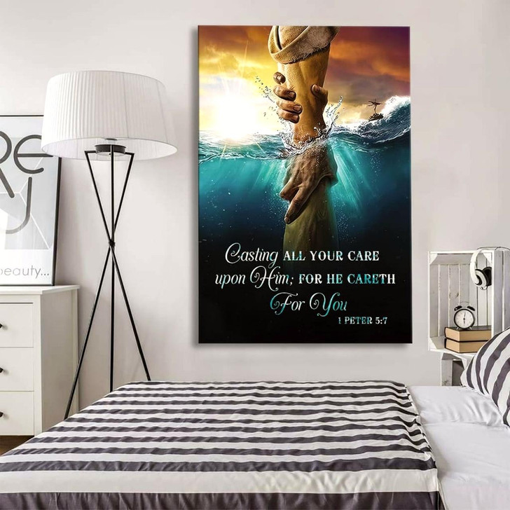 1 Peter 5:7 Casting All Your Care Upon Him Wall Art Canvas Bible Verse Canvas Christian Peace Scripture Wall Decor