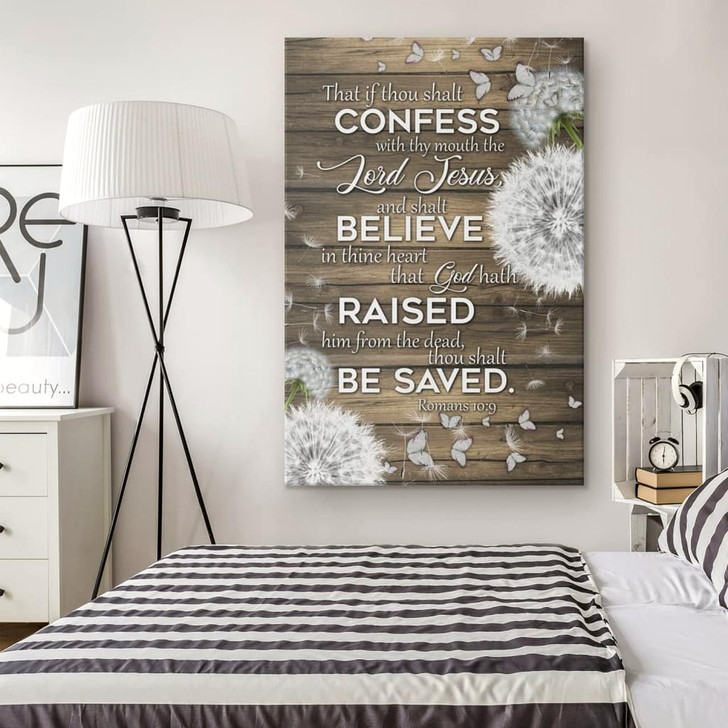 Romans 10:9 Confess With Thy Mouth Wall Art Canvas Bible Verse Canvas Salvation Scripture Wall Decor