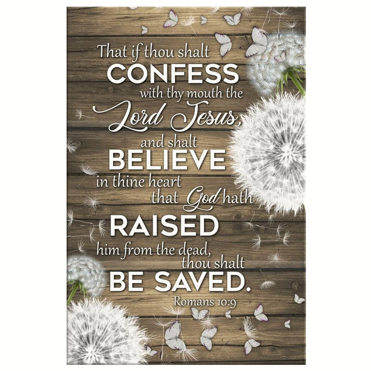 Romans 10:9 Confess With Thy Mouth Wall Art Canvas Bible Verse Canvas Salvation Scripture Wall Decor
