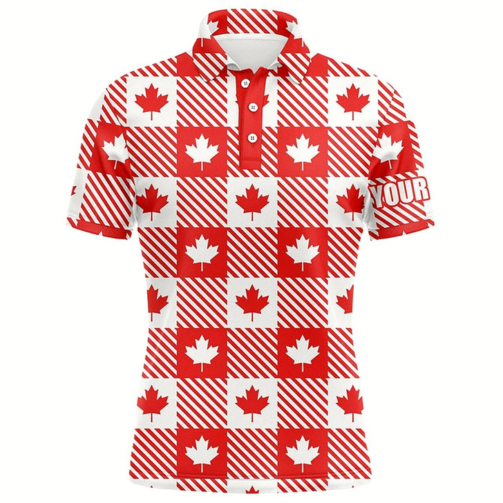Goofygearprints Maple Leaves On Lumberjack Plaid Canadian Mens Golf Polo Shirts Patriotic Golf Shirts For Men