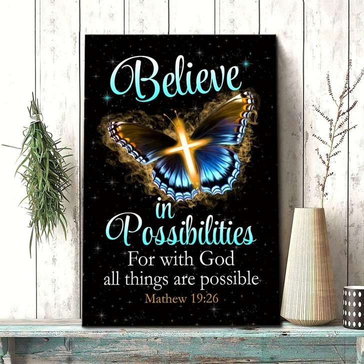 With God All Things Are Possible Bible Verse Canvas Wall Art Cross And Butterfly Design Christian Canvas Prints For