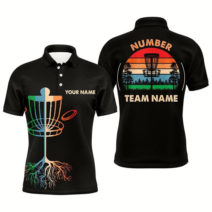 Goofygearprints Retro Black Mens Disc Golf Polo Shirt Custom Disc Golf Team Jersey, Disc Golf Wear