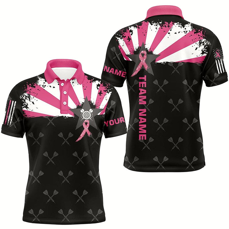 Goofygearprints Pink Breast Cancer Awareness Grunge Darts Polo & Quarter-Zip Shirts For Men Custom Darts Jerseys
