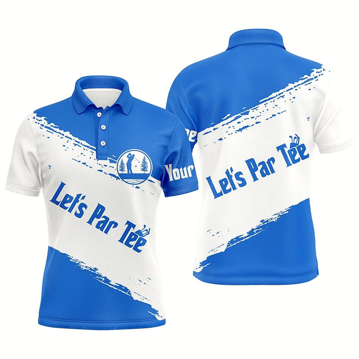 Goofygearprints Blue And White Mens Golf Polo Shirts Custom Name Let'S Par Tee Best Mens Golf Wear