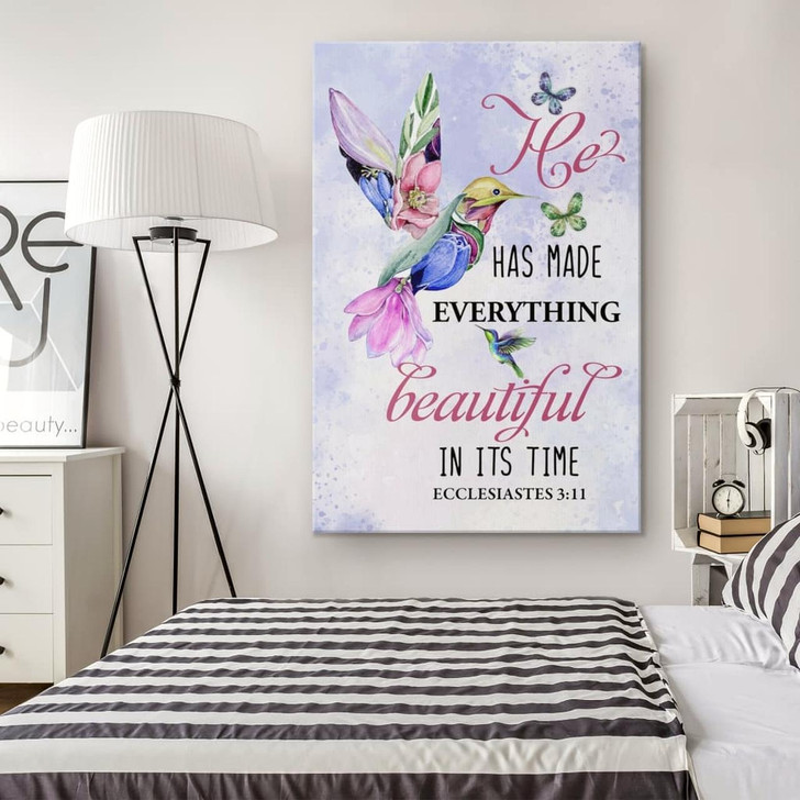 He Has Made Everything Beautiful In Its Time Ecclesiastes 3:11 Canvas Wall Art Christian Bible Verse Prints