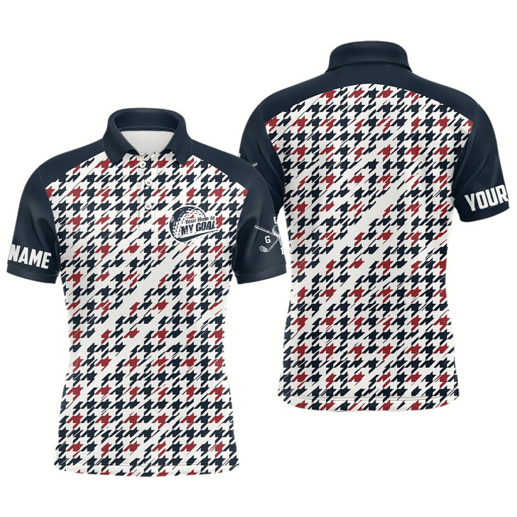 Goofygearprints Mens Golf Polos Shirts Custom Your Hole Is My Goal Blue And Red Pattern Golf Shirt, Golf Gifts For Men Style 2